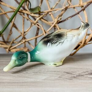 Vintage Graefenthal Germany Mallard Duck Porcelain Figurine, Laying Down-6"W